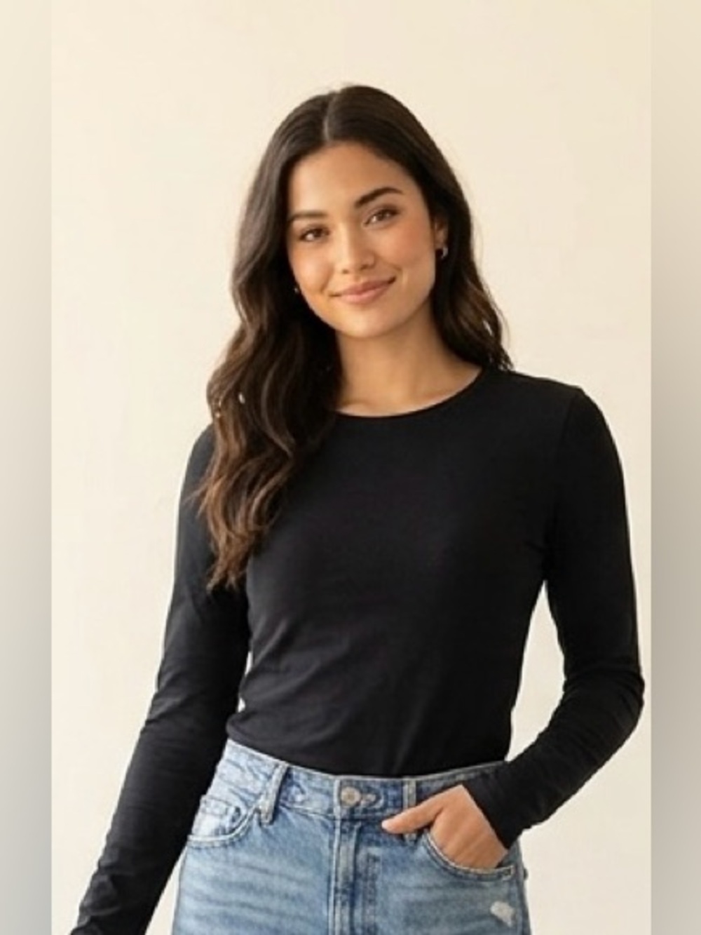 Mossimo  Supply Co. Black Ling Sleeve Tee Crewneck Soft Stretch Top Small